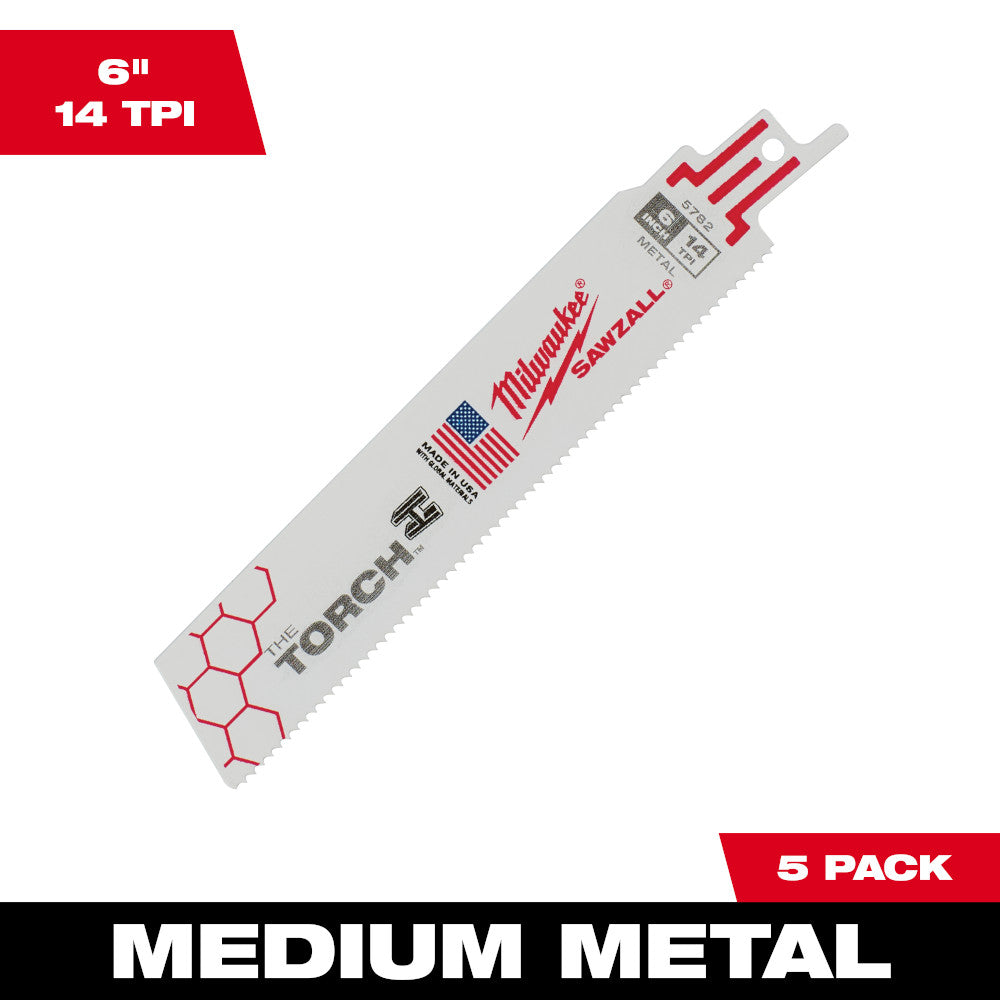 Milwaukee 48-00-5782 SAWZALL THE TORCH 6in 14 TPI Metal Demolition Blades - 5pk