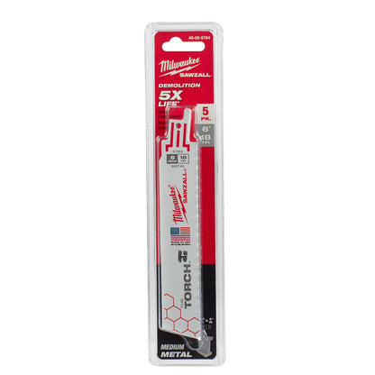 Milwaukee 48-00-5784 SAWZALL THE TORCH 6in 18 TPI Metal Demolition Blades - 5pk