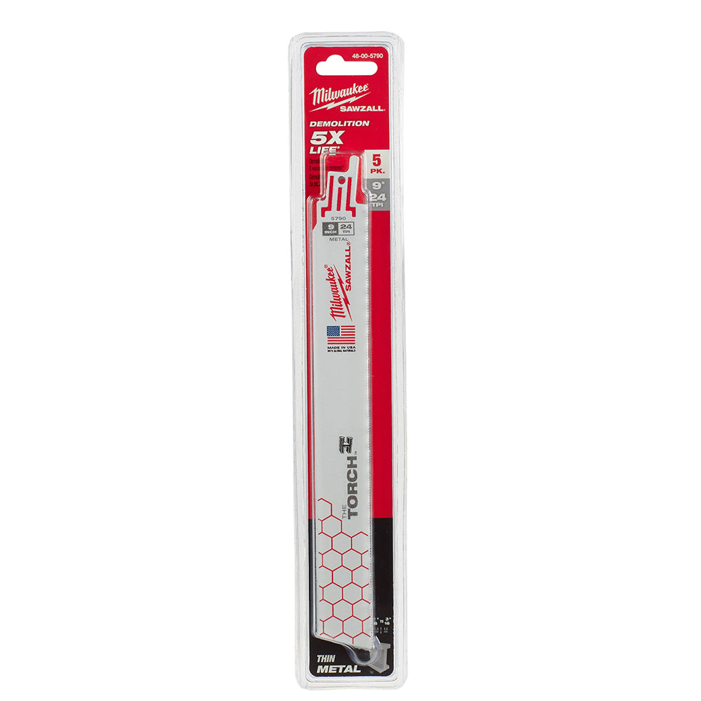 Milwaukee 48-00-5790 SAWZALL THE TORCH 9in 24 TPI Metal Demolition Blades - 5pk