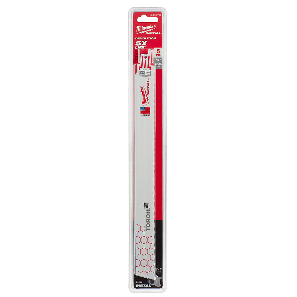 Milwaukee 48-00-5791 SAWZALL THE TORCH 12in 24 TPI Metal Demolition Blades - 5pk
