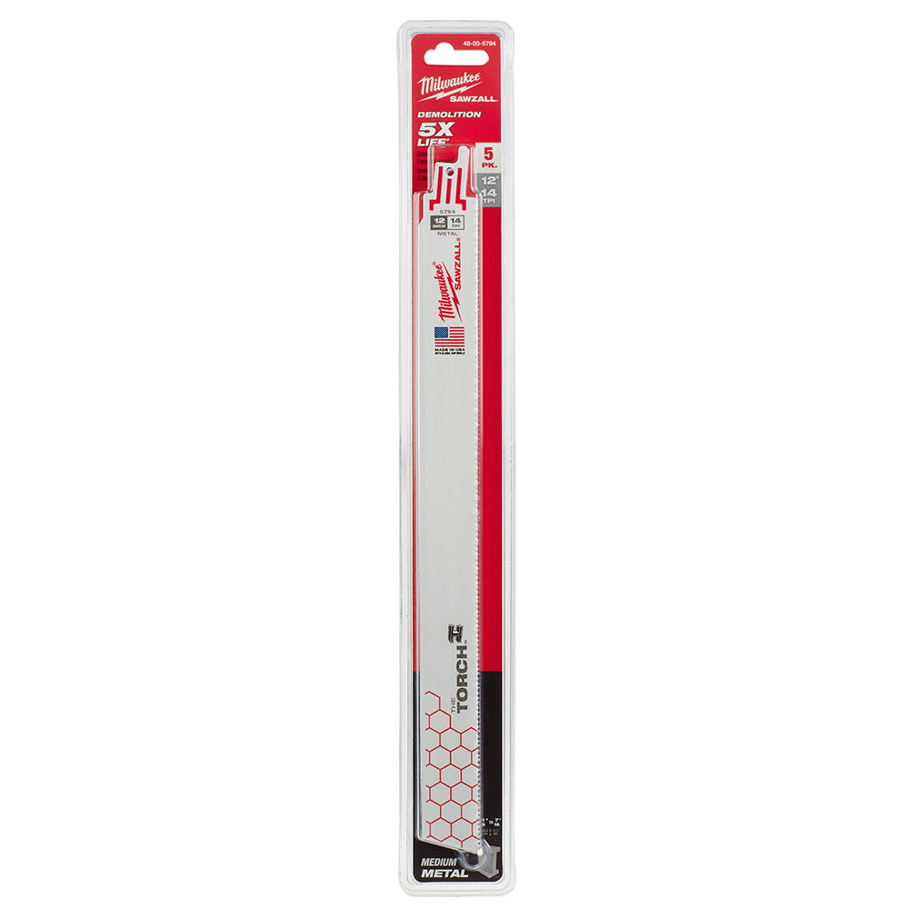 Milwaukee 48-00-5794 SAWZALL THE TORCH 14in 14 TPI Metal Demolition Blades - 5pk