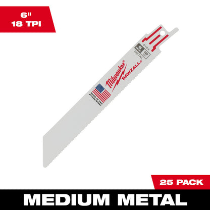 Milwaukee 48-00-8184 SAWZALL 6in 18 TPI Metal Cutting Blades - 25pk