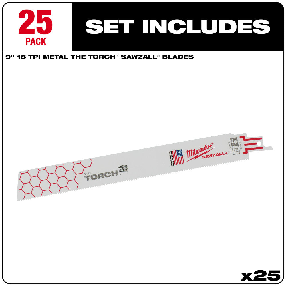 Milwaukee 48-00-8788 SAWZALL THE TORCH 9in 18 TPI Metal Demolition Blades - 25pk