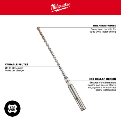 Milwaukee 48-20-7091 5/32in x 4in x 7in with 1/4in Hex 2-Cutter SDS Plus Rotary Hammer Drill Bit