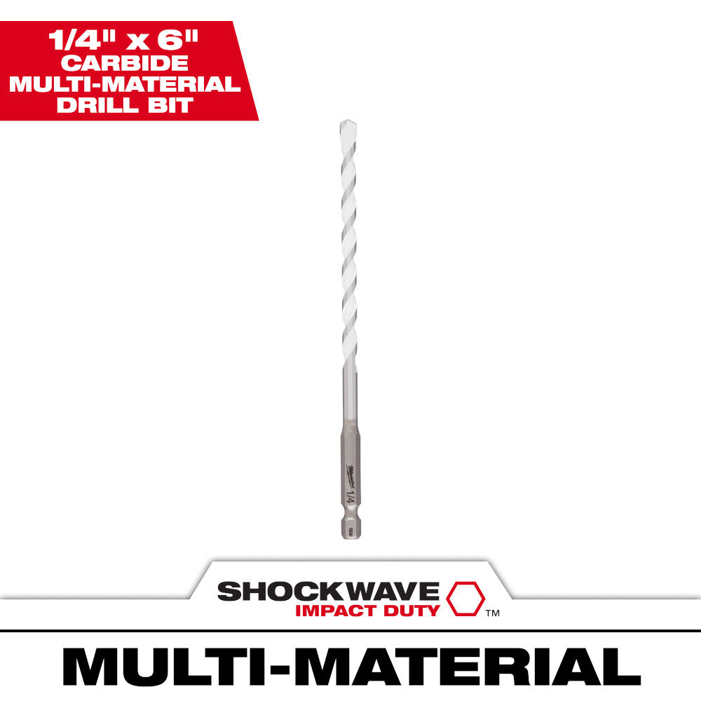 Milwaukee 48-20-8886 SHOCKWAVE 1/4in x 6in Carbide Multi-Material Drill Bit