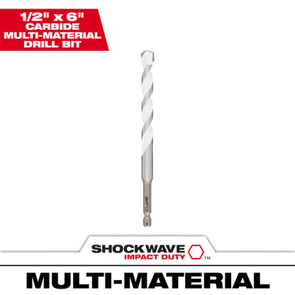 Milwaukee 48-20-8892 SHOCKWAVE 1/2in x 6in Carbide Multi-Material Drill Bit