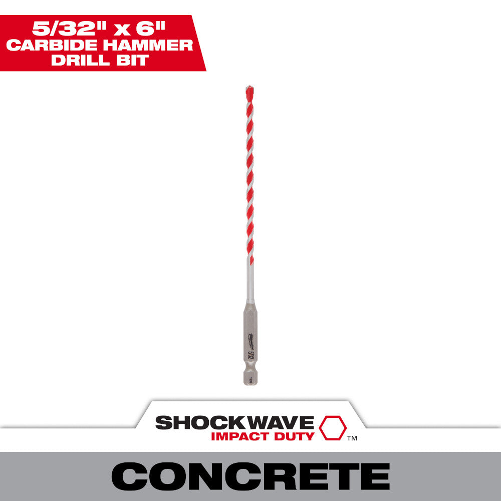 Milwaukee 48-20-9001 SHOCKWAVE 5/32in x 4in x 6in Carbide Hammer Drill Bit