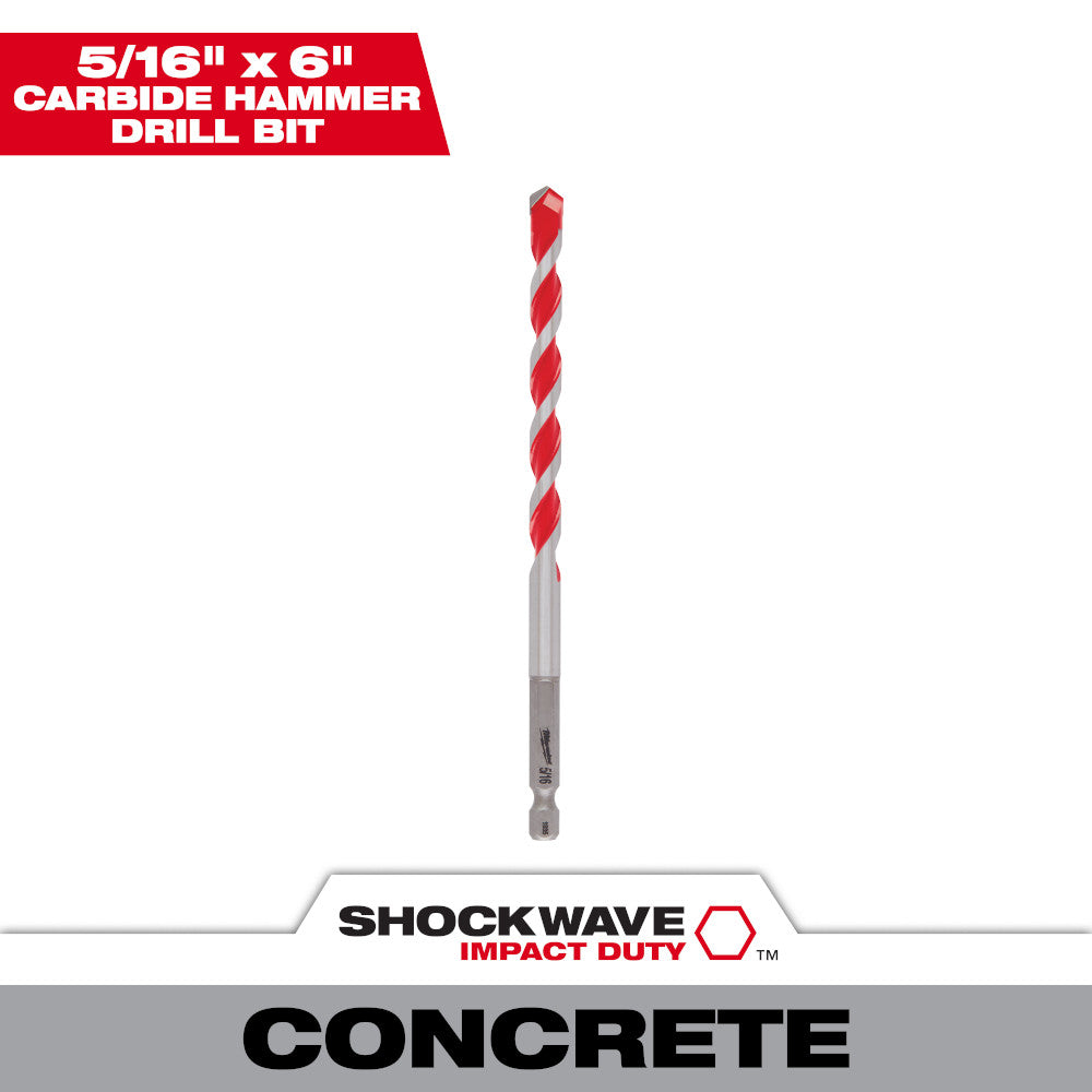 Milwaukee 48-20-9016 SHOCKWAVE 5/16in x 4in x 6in Carbide Hammer Drill Bit