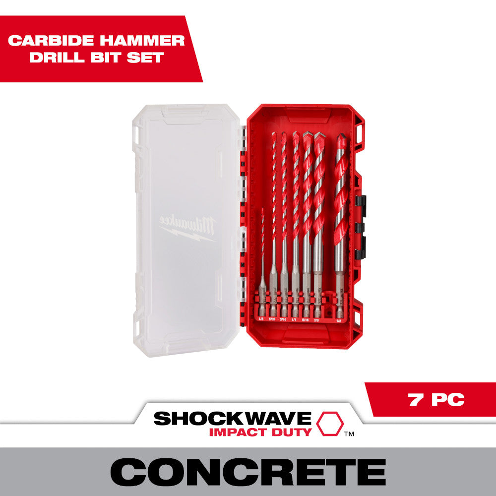 Milwaukee 48-20-9057 7pc SHOCKWAVE 4in x 6in Carbide Hammer Drill Bit Set