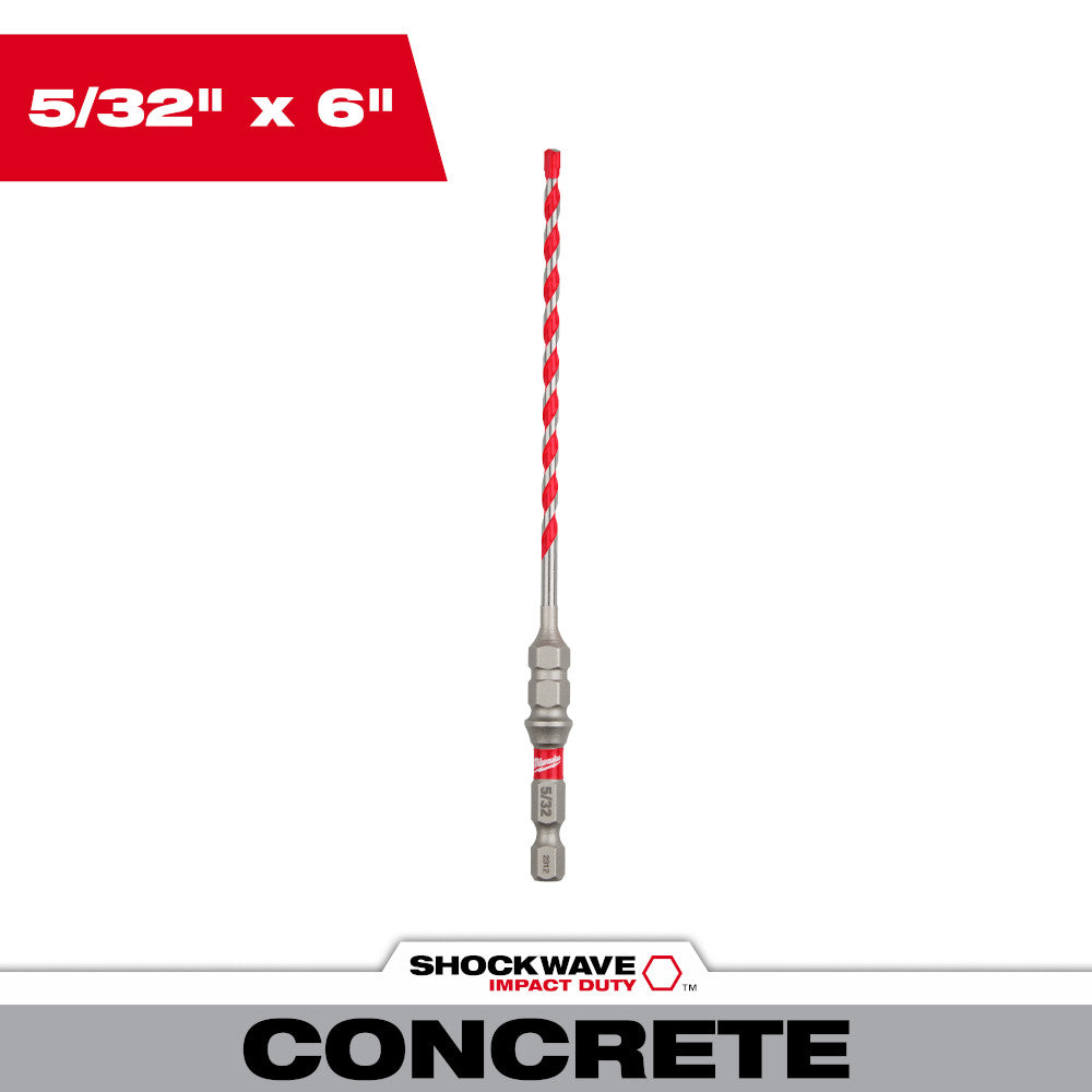 Milwaukee 48-20-9092 SHOCKWAVE 5/32in x 6in Carbide Hammer Drill Bit for Concrete Screws