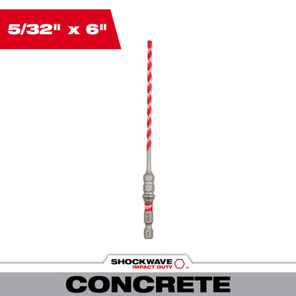 Milwaukee 48-20-9092 SHOCKWAVE 5/32in x 6in Carbide Hammer Drill Bit for Concrete Screws