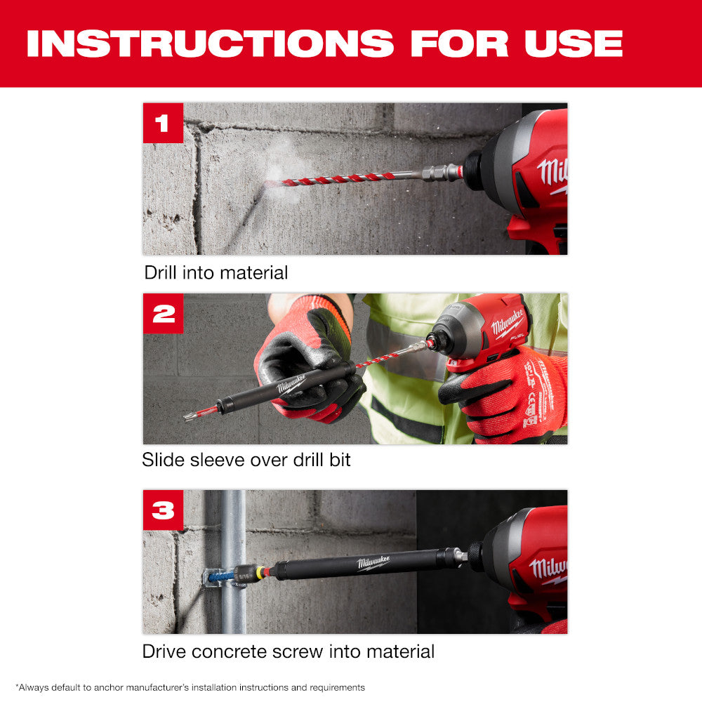Milwaukee 48-20-9097 7pc SHOCKWAVE Impact Duty Carbide Hammer Drill Bit Concrete Screw Install Set