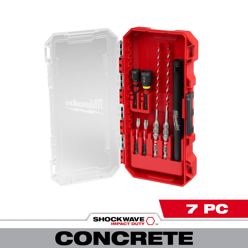 Milwaukee 48-20-9097 7pc SHOCKWAVE Impact Duty Carbide Hammer Drill Bit Concrete Screw Install Set