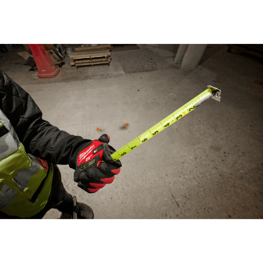 Milwaukee 48-22-0428 25' Compact Wide Blade Magnetic Tape Measure with Rechargeable 100 Lumen Light