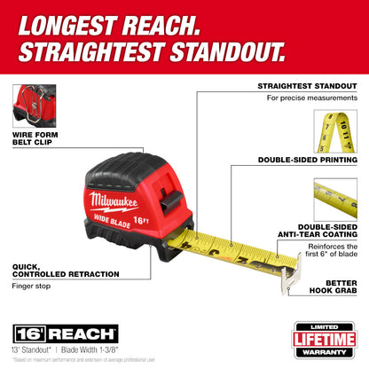 Milwaukee 48-22-1216 16' Wide Blade Tape Measure