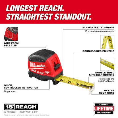 Milwaukee 48-22-1230 30' Wide Blade Tape Measure