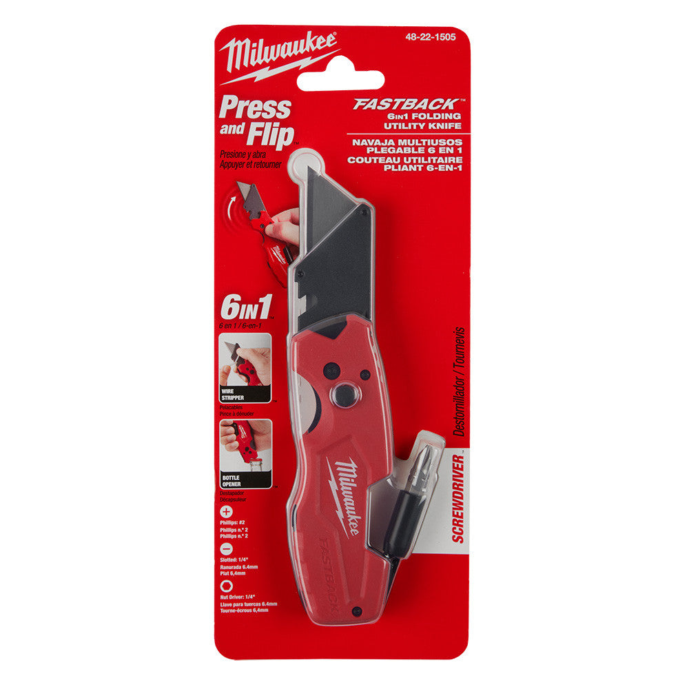 Milwaukee 48-22-1505 Tool FASTBACK 6-in-1 Folding Knife with 3 -inch Blade