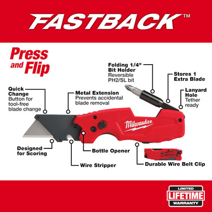 Milwaukee 48-22-1505 Tool FASTBACK 6-in-1 Folding Knife with 3 -inch Blade