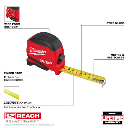 Milwaukee 48-22-1726 26ft/8m Compact Tape Measure