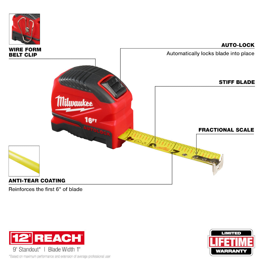 Milwaukee 48-22-1816 16ft Auto lock Tape Measure
