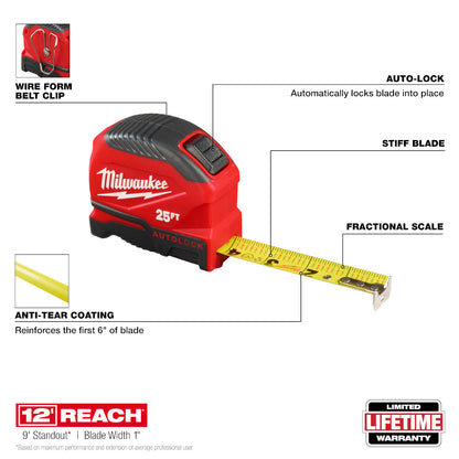 Milwaukee 48-22-1825 25ft Autolock Tape Measure