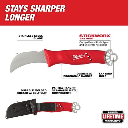 Milwaukee 48-22-1924 Lineman's Hawkbill Knife with STICKWORK 3-In-1 Ring