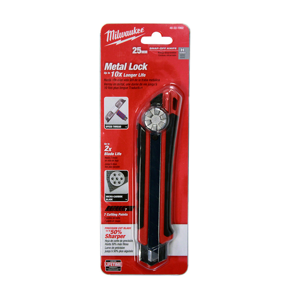 Milwaukee 48-22-1962 25mm Snap Off Knife with Metal Lock and Precision Cut Blade
