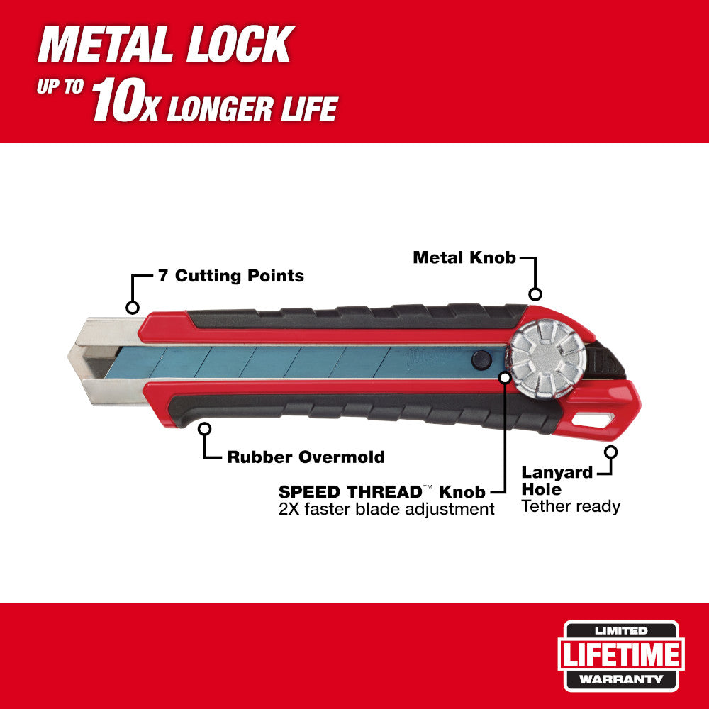 Milwaukee 48-22-1962 25mm Snap Off Knife with Metal Lock and Precision Cut Blade