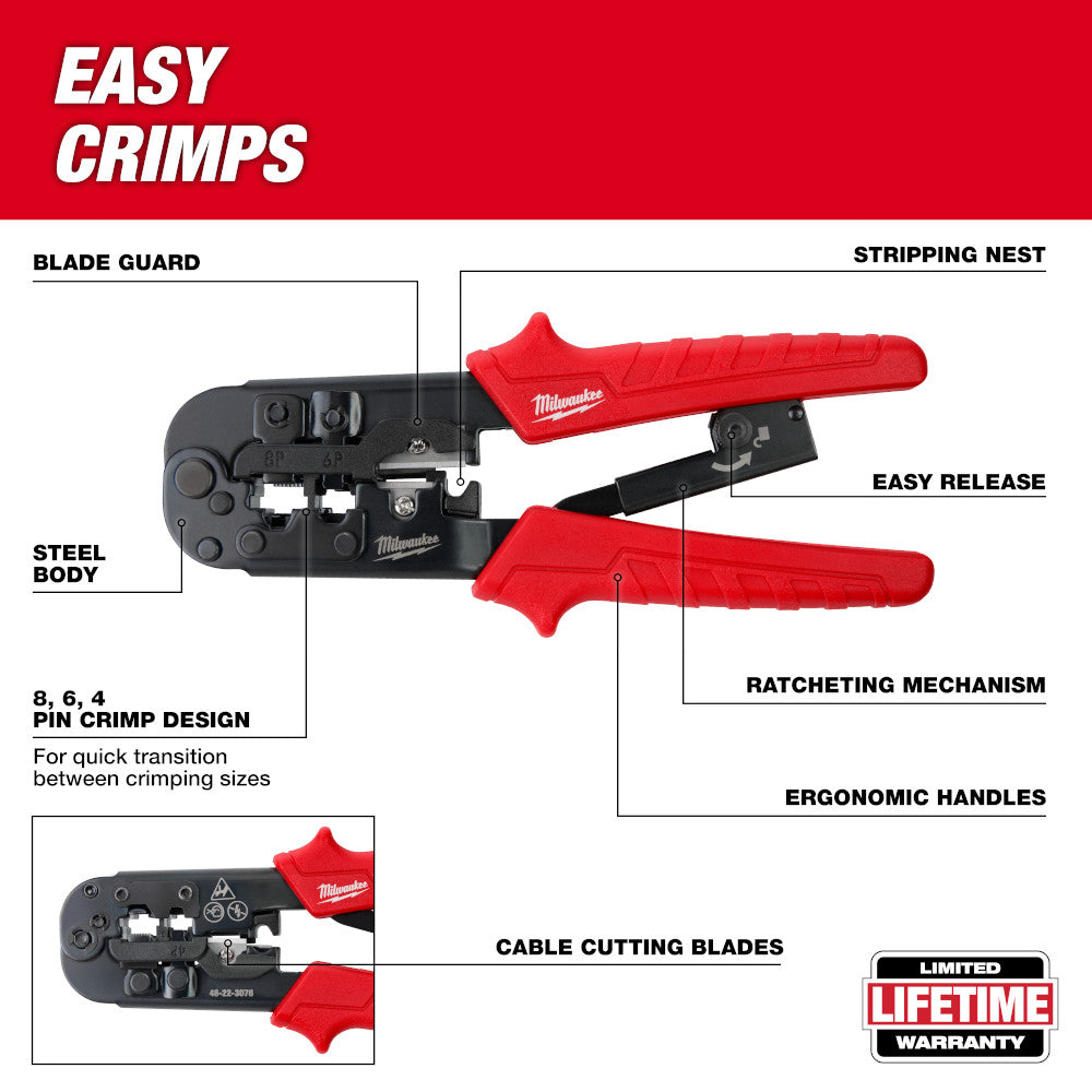 Milwaukee 48-22-3076 Ratcheting Modular Crimper & Stripper