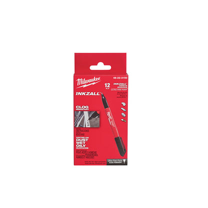 Milwaukee 48-22-3150 INKZALL Black Ultra Fine Point Markers - 12pk