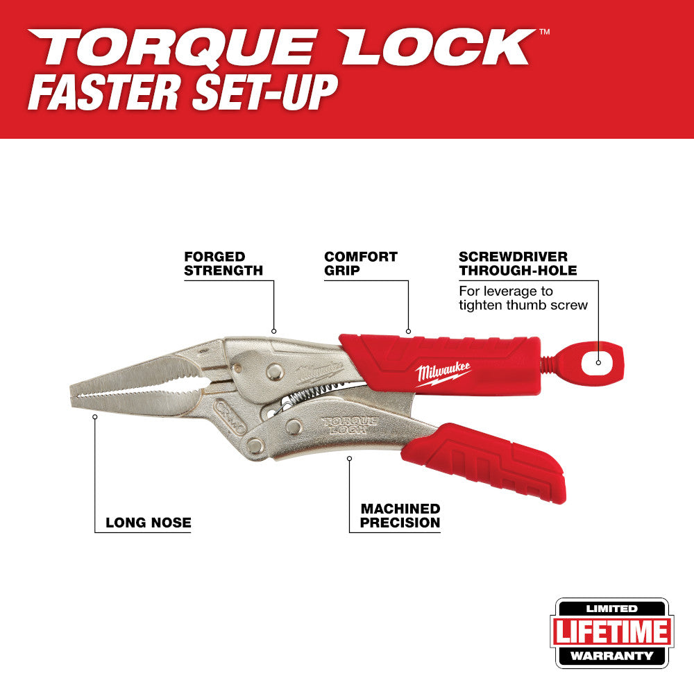 Milwaukee 48-22-3406  6in TORQUE LOCK Long Nose Locking Pliers with Grip
