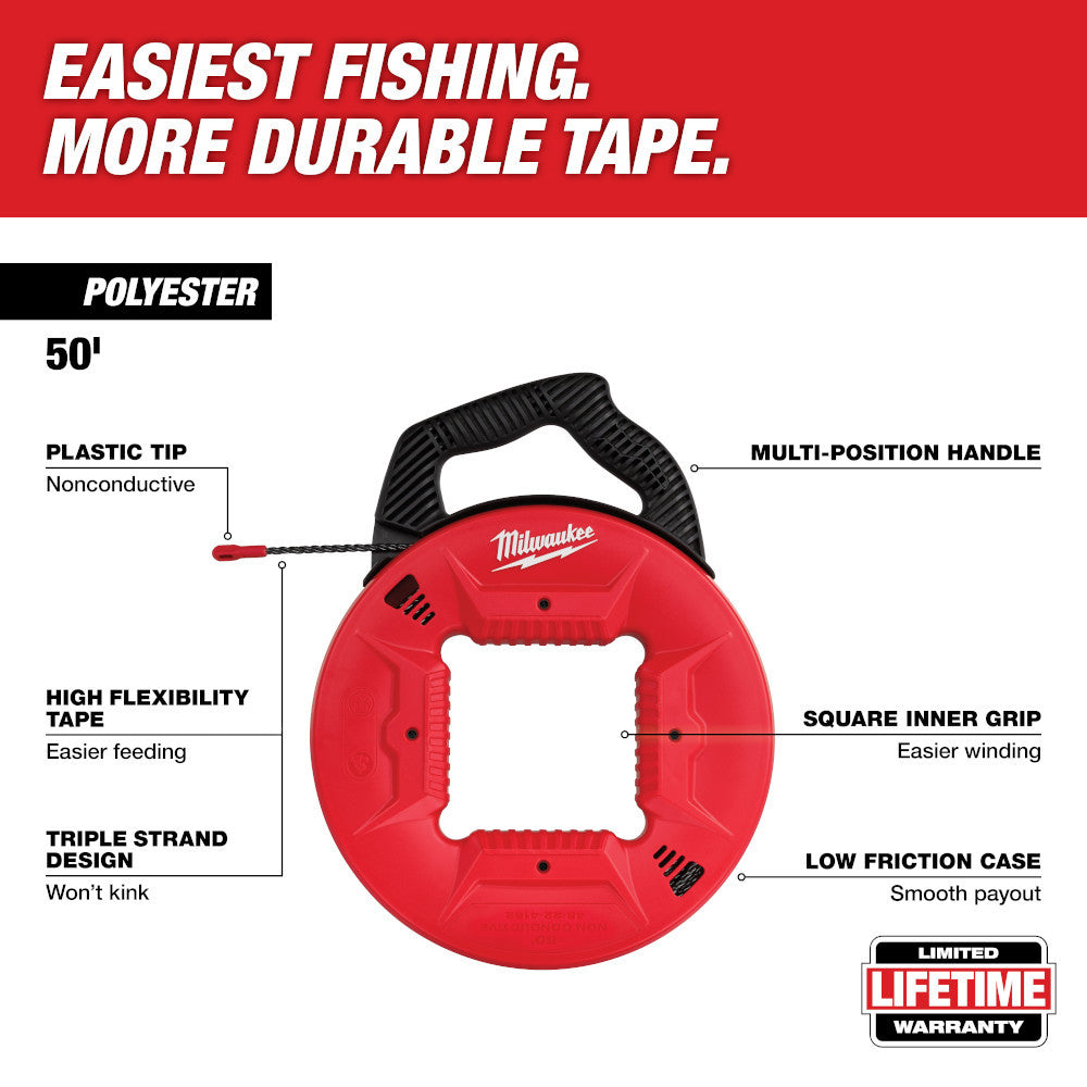 Milwaukee 48-22-4162 50' 1/8in Polyester Fish Tape with Nonconductive Tip