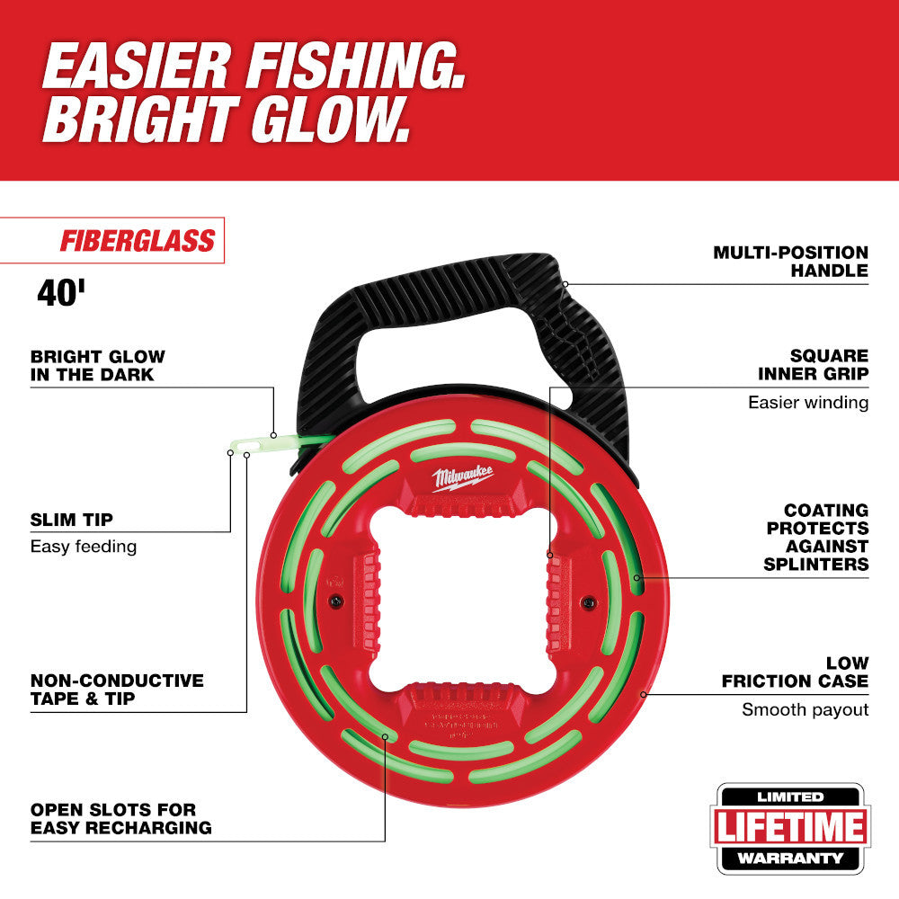 Milwaukee 48-22-4184 40' Fibreglass Glow Fish Tape