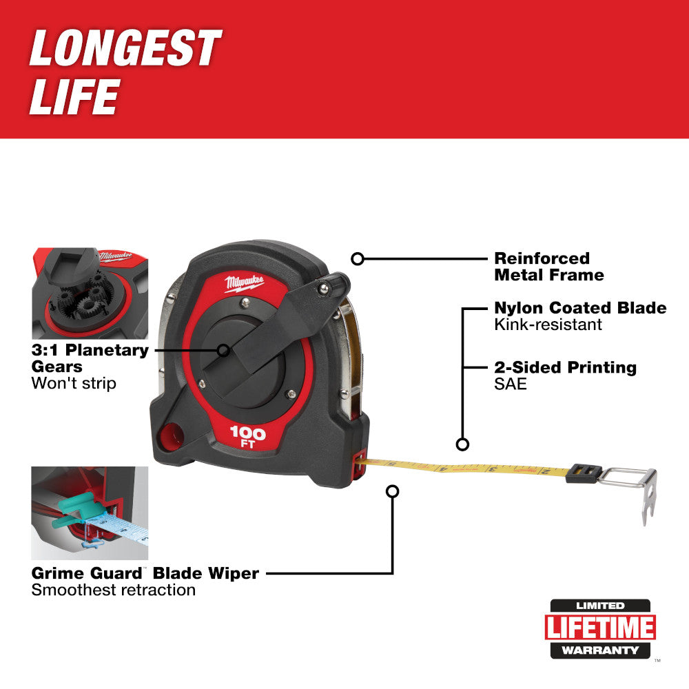 Milwaukee 48-22-5101 100' Closed Reel Long Tape Measure