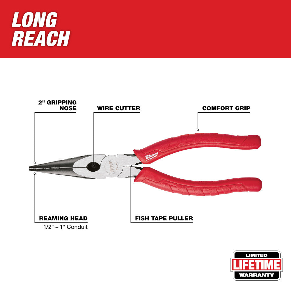 Milwaukee 48-22-6101 8in Comfort Grip Long Nose Pliers