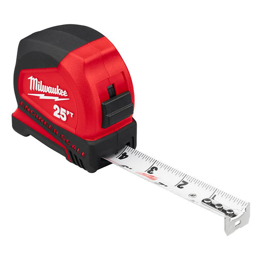 Milwaukee 48-22-6625B 25' Compact Tape Measure with Engineer Scale