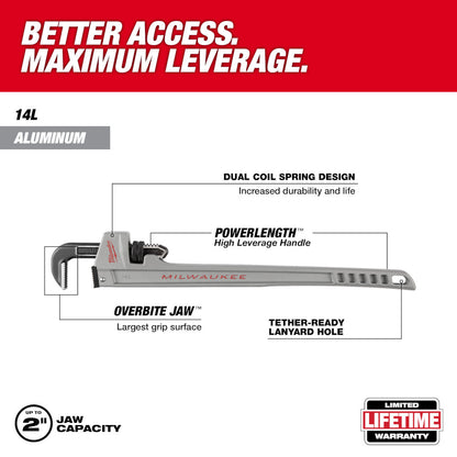 Milwaukee 48-22-7215 14L Aluminum Pipe Wrench with POWERLENGTH Handle
