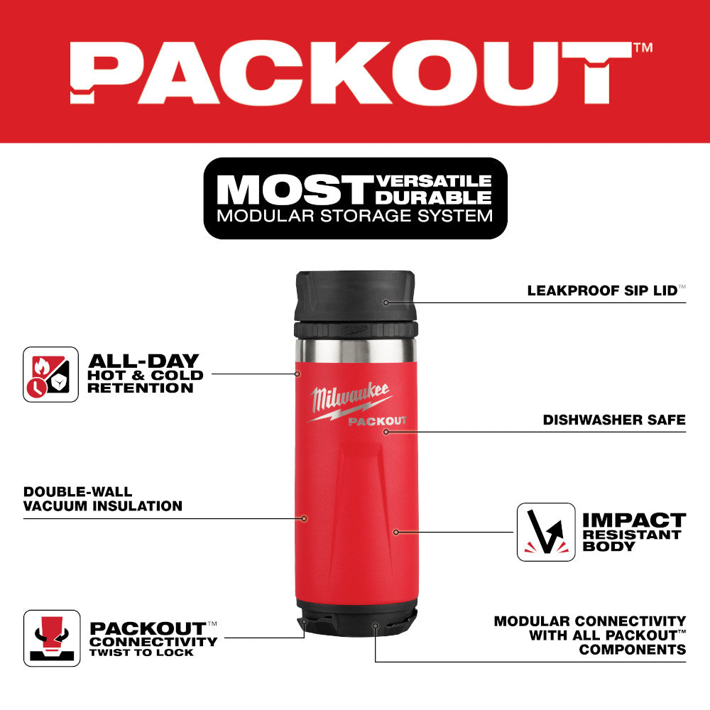 Milwaukee 48-22-8395R PACKOUT 18oz Insulated Bottle with Sip Lid - Red
