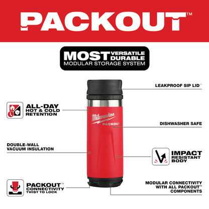 Milwaukee 48-22-8395R PACKOUT 18oz Insulated Bottle with Sip Lid - Red
