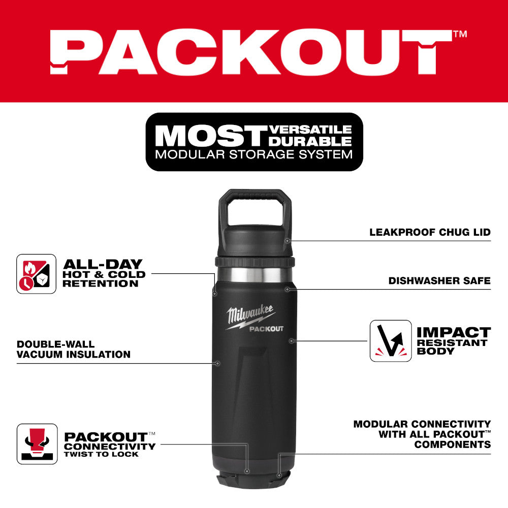 Milwaukee 48-22-8396B PACKOUT 24oz Insulated Bottle with Chug Lid - Black