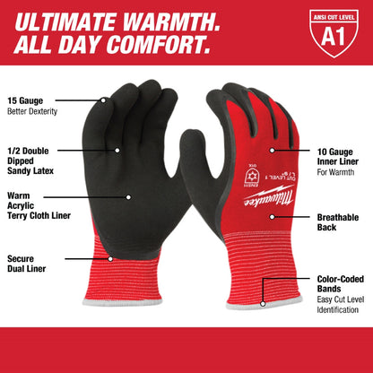 Milwaukee 48-22-8911 Red Latex Cut Level 1 Insulated Winter Dipped Work Gloves - Medium