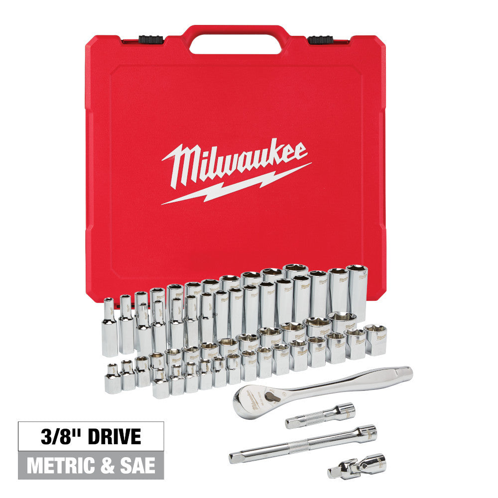 Milwaukee 48-22-9008 Tool 3/8 -inch Drive SAE/Metric Ratchet and Socket Mechanics Tool Set (56-Piece)