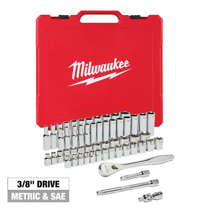 Milwaukee 48-22-9008 Tool 3/8 -inch Drive SAE/Metric Ratchet and Socket Mechanics Tool Set (56-Piece)