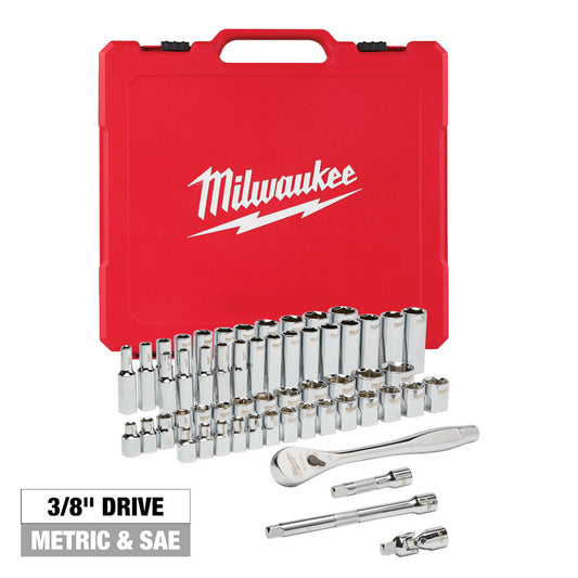 Milwaukee 48-22-9008 Tool 3/8 -inch Drive SAE/Metric Ratchet and Socket Mechanics Tool Set (56-Piece)