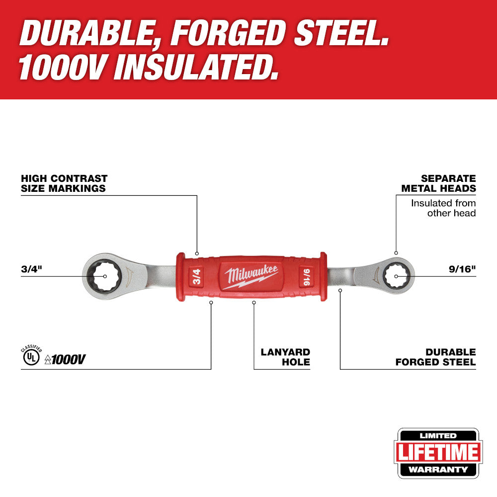 Milwaukee 48-22-9211 Lineman's 2-In-1 Insulated Ratcheting Box Wrench