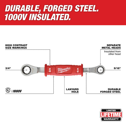 Milwaukee 48-22-9211 Lineman's 2-In-1 Insulated Ratcheting Box Wrench