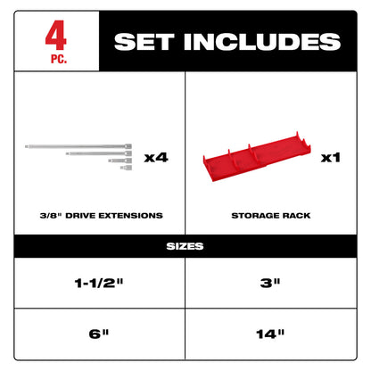 Milwaukee 48-22-9341 4pc 3/8in Drive Extension Set