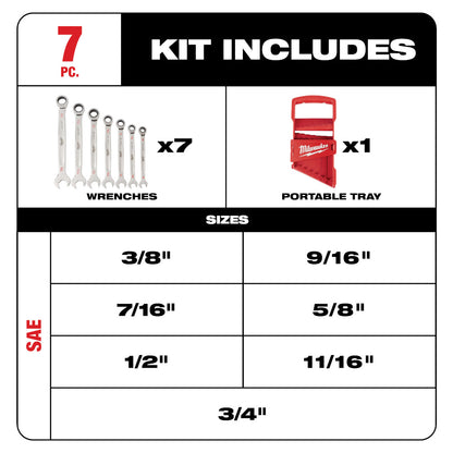 Milwaukee 48-22-9406 7pc SAE Ratcheting Combination Wrench Set