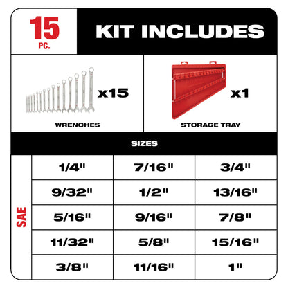 Milwaukee 48-22-9415 15pc SAE Combination Wrench Set