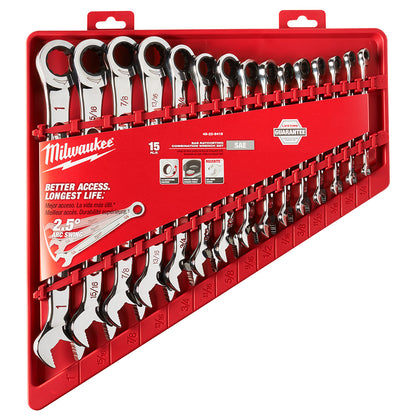 Milwaukee 48-22-9416 15pc SAE Ratcheting Combination Wrench Set